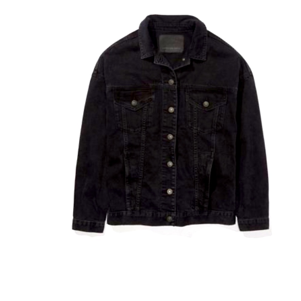 AE American Eagle Black Oversized Boyfriend Denim Jacket XXS EUC!